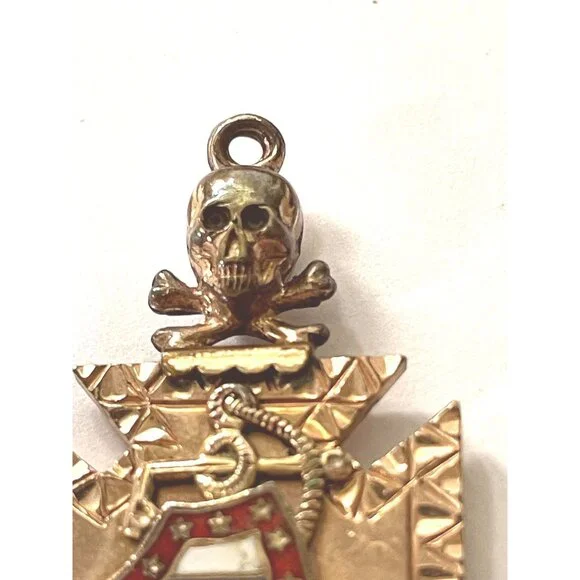 Antique Ancient Order Of United Workmen Fob Skull Crossbones Anchor Emblem